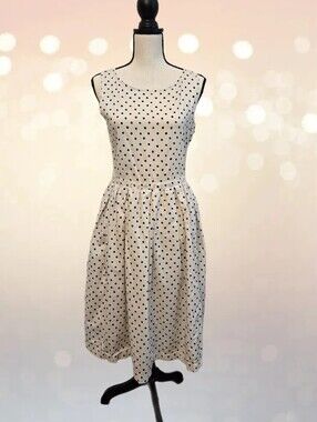 Ines De La Fressange Women's All Cotton Dress Sz S White Black Dots Pockets